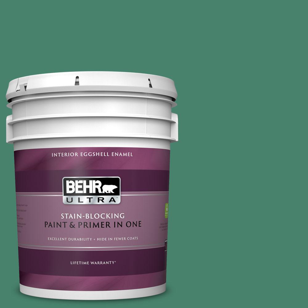 Behr Ultra 5 Gal M420 6 Tournament Field Eggshell Enamel Interior Paint And Primer In One 275305 The Home Depot