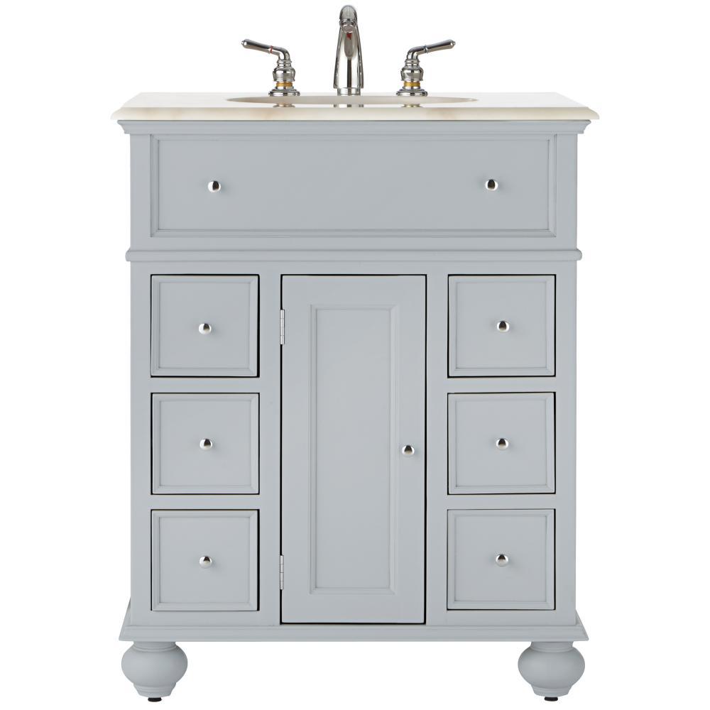 Home Decorators Collection Hampton Harbor 28 In Vanity Dove Grey With Natural Marble Top White Sink 22267 Dg The Depot - Home Depot Bathroom Vanity Single Sink