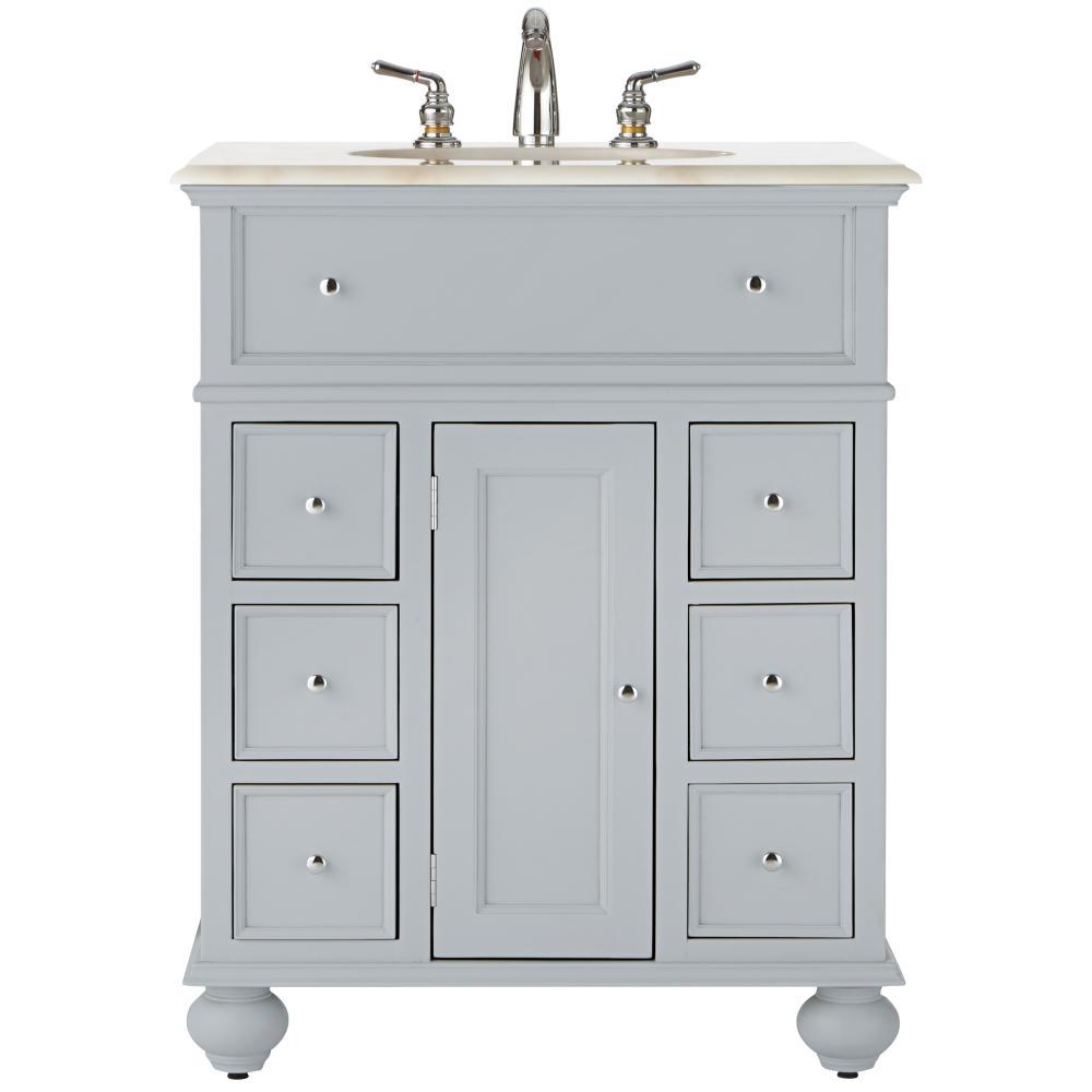 26 28 In Bathroom Vanities Bath The Home Depot Hampton Harbor 28 In Vanity Dove Grey With Natural Marble Top White