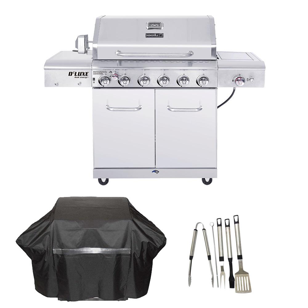 Deluxe 6 Burner Propane Gas Grill In Stainless Steel With Ceramic Searing Side And Rotisserie Burner Cover And Tool Set Deluxe 6 Burner Propane Gas Grill In Stainless Steel With Ceramic Searing Side And Rotisserie Burner Cover And Tool Set