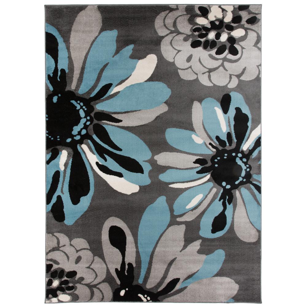 World Rug Gallery Modern Floral Flowers Blue 5 Ft 3 In X 7 Ft 3