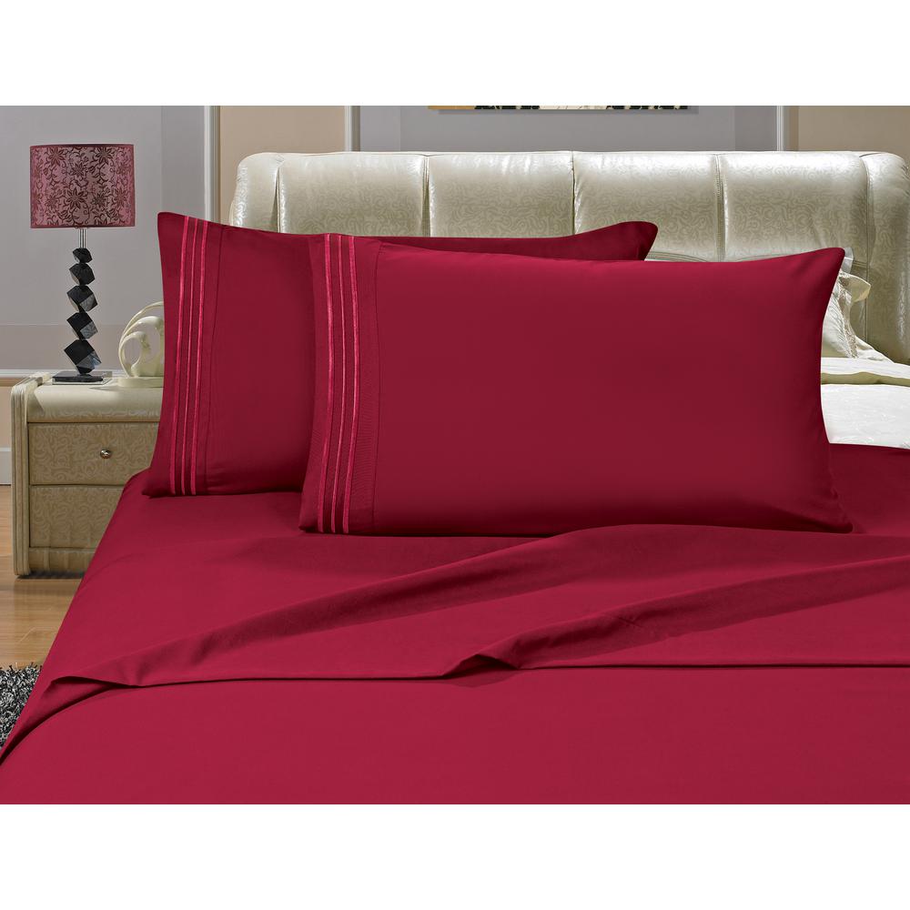 Elegant Comfort 1500 Series 4 Piece Burdy Triple Marrow 1500 Series 4 Piece Burdy Triple Marrow Embroidered Pillowcases Microfiber California King Size Bed Sheet Set