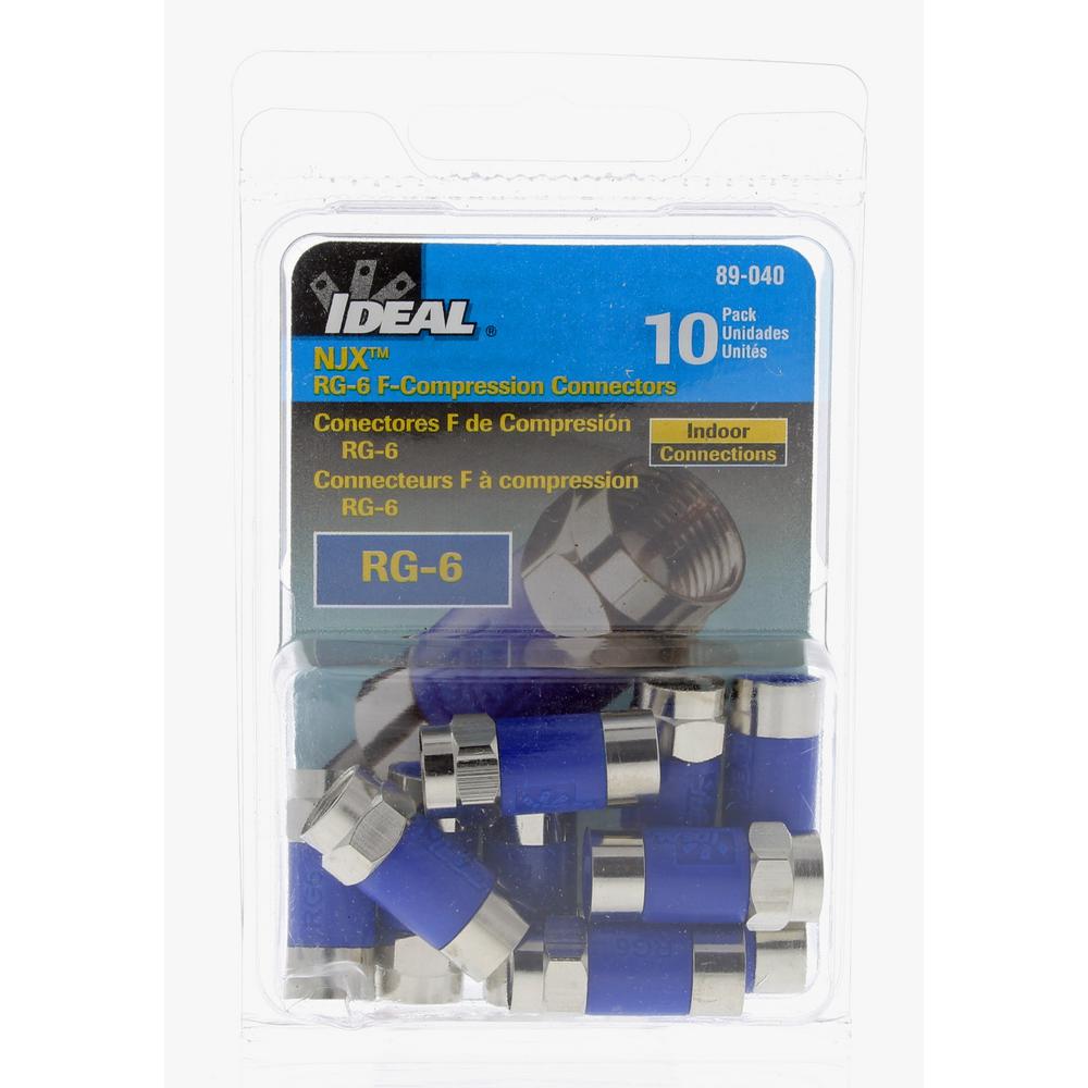 Ideal Rg6 F Njx Compression Connector Blue Standard Package 3 Packs Of 10