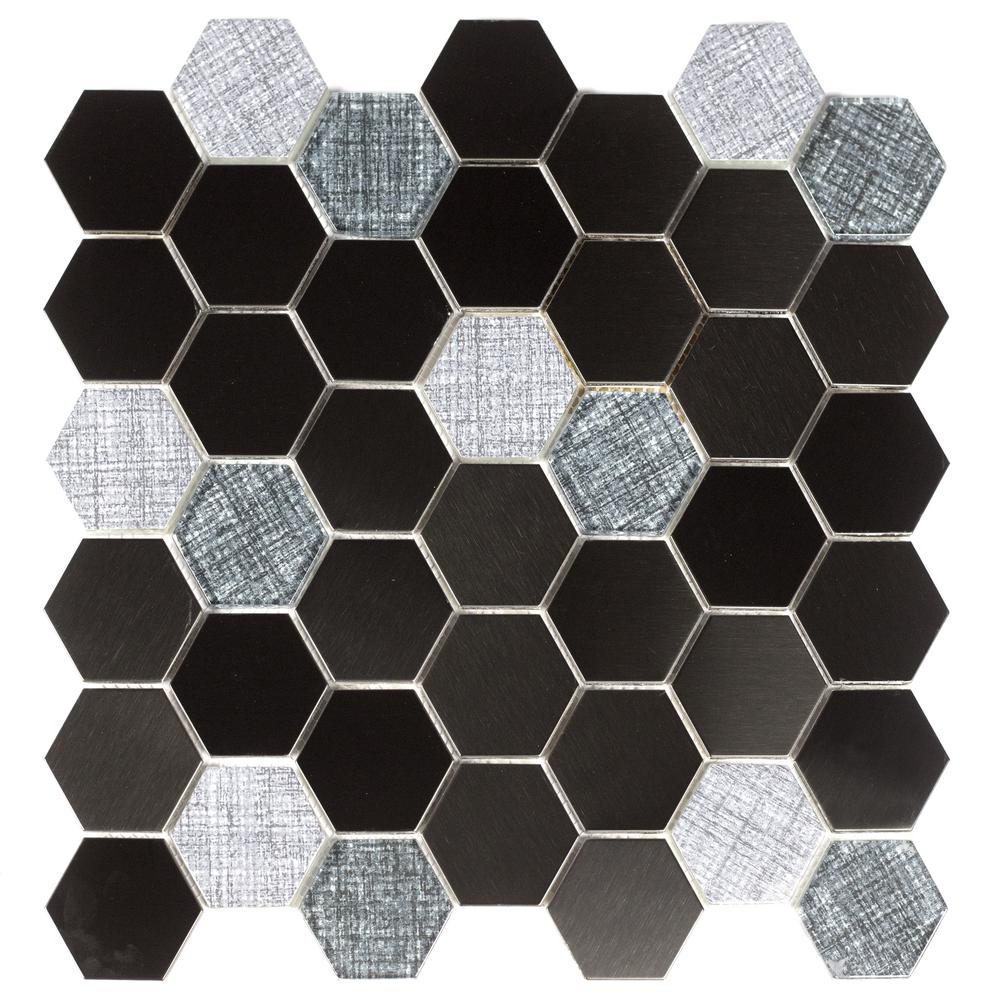 Hexagon Backsplash Gl Tile Backsplashes The Home Depot Bronze Hexagon 12 In X 6mm Glossy Mesh Mounted Stainless Steel