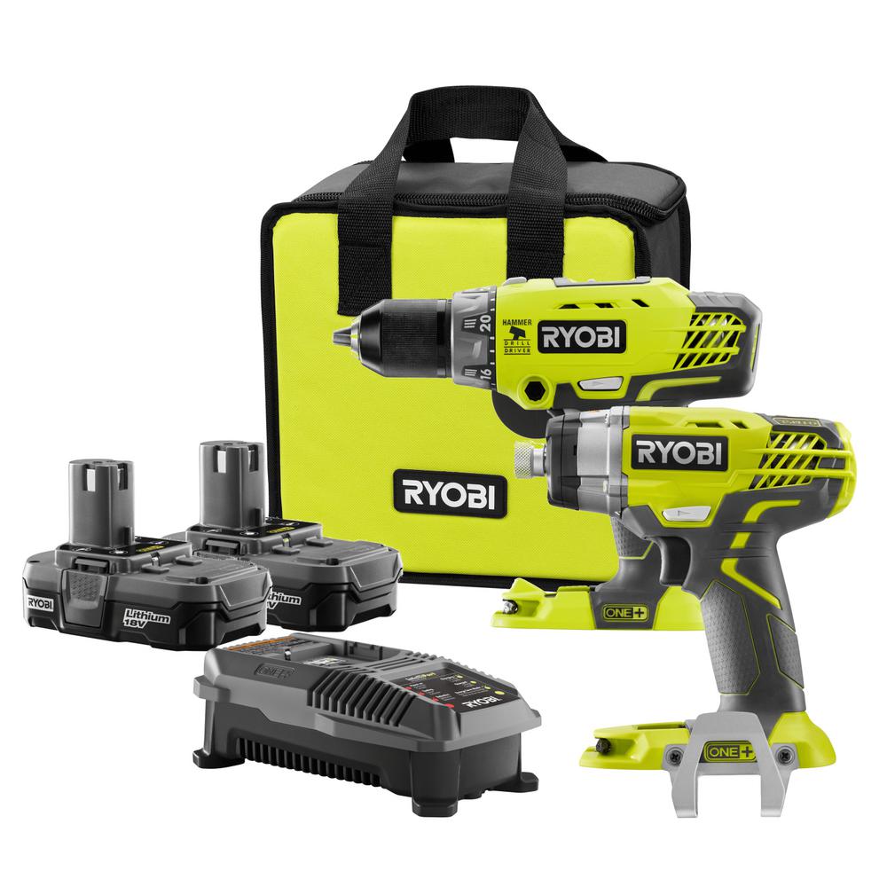 Ryobi 18Volt ONE+ LithiumIon Cordless Hammer Drill and Impact Driver