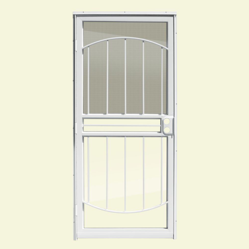 Unique Home Designs 32 In X 80 In Arbor White Recessed Mount All Season Security Door With Insect Screen And Glass Inserts