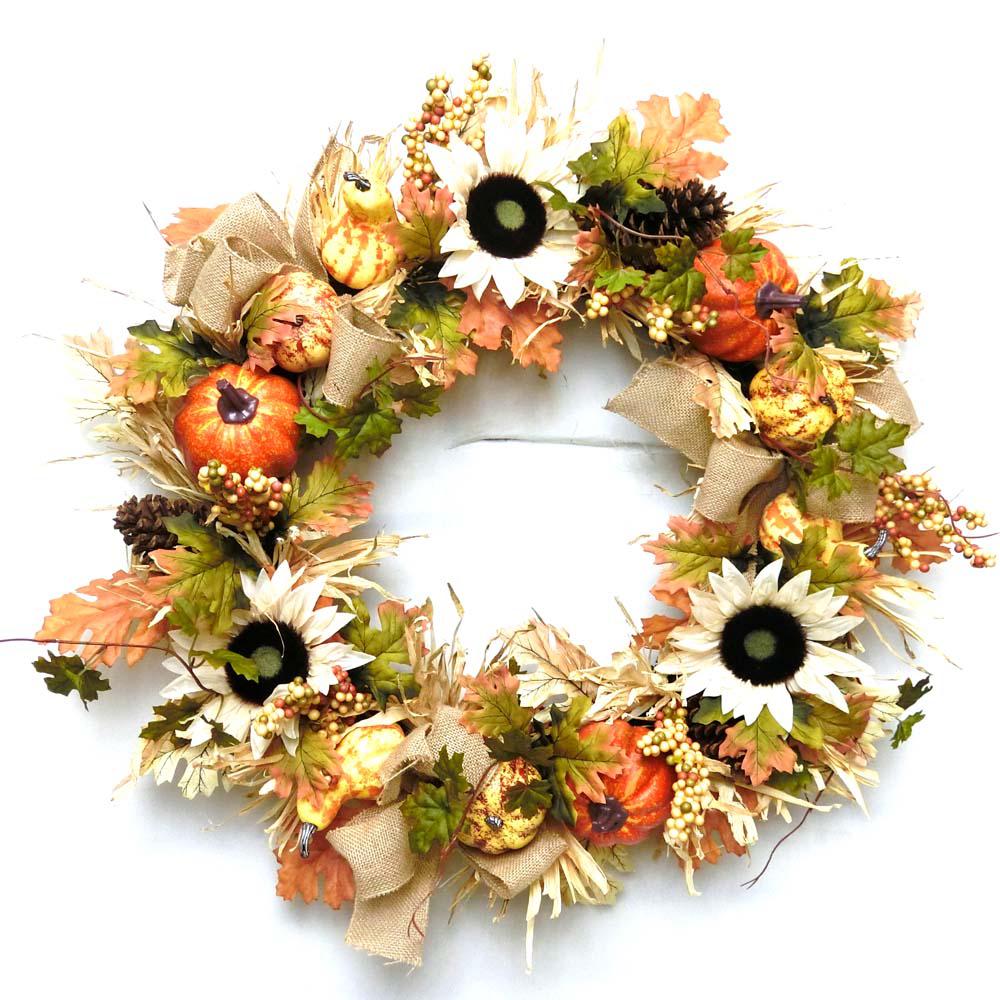 Home Accents Holiday 30 in. Artificial Fall Sunflower Pumpkin Wreath