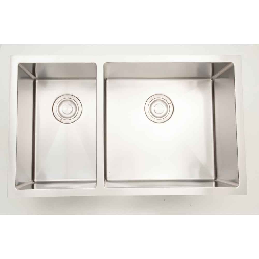 16 Gauge Sinks Undermount Stainless Steel 30 In 25 75 Double Bowl Kitchen Sink Chrome