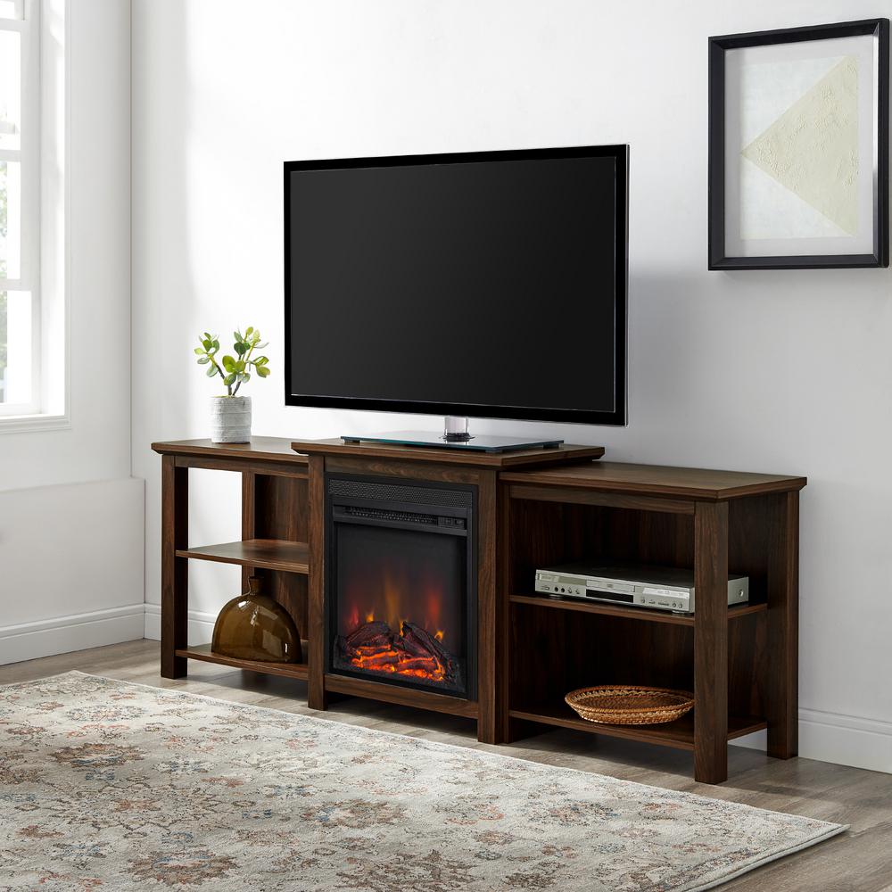 Welwick Designs 70 in. Dark Walnut Composite TV Stand Fits TVs Up to 78 in. with Electric