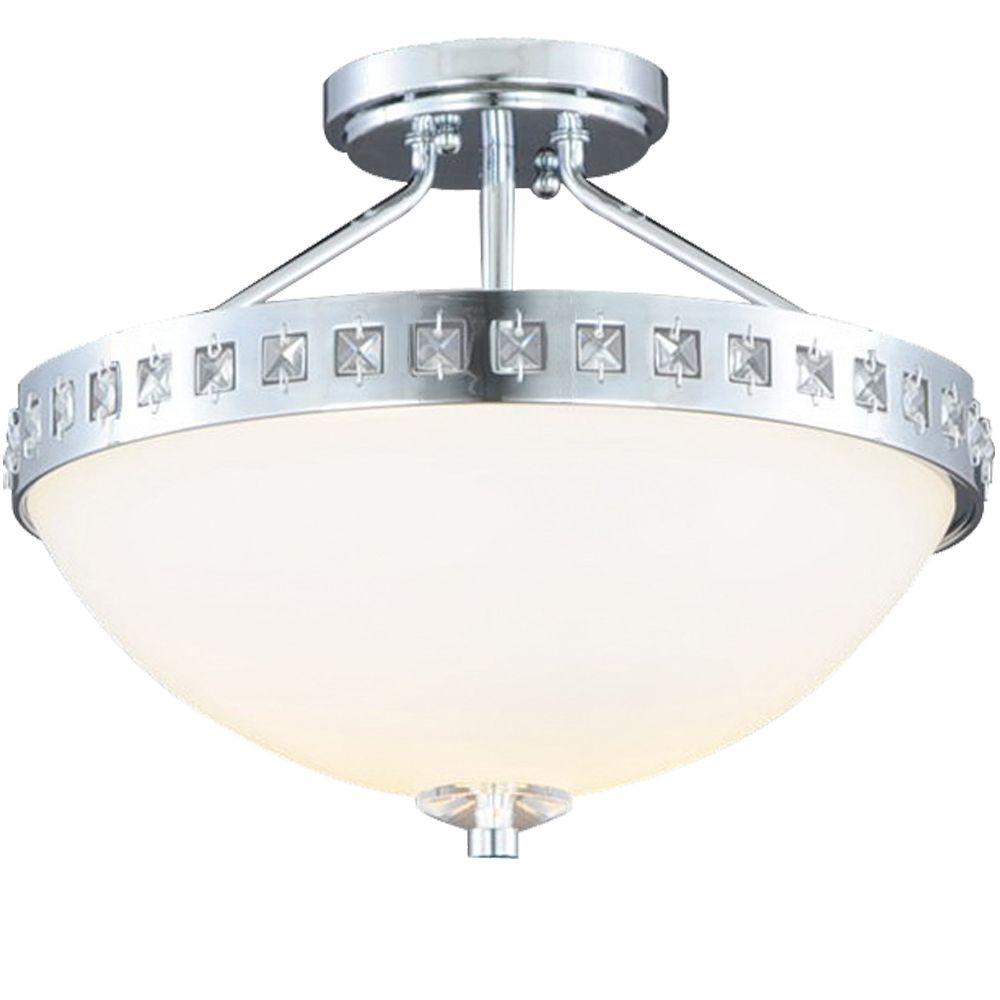 Hampton Bay 13 6 In 2 Light Polished Chrome Semi Flush Mount With Frosted Glass Shade