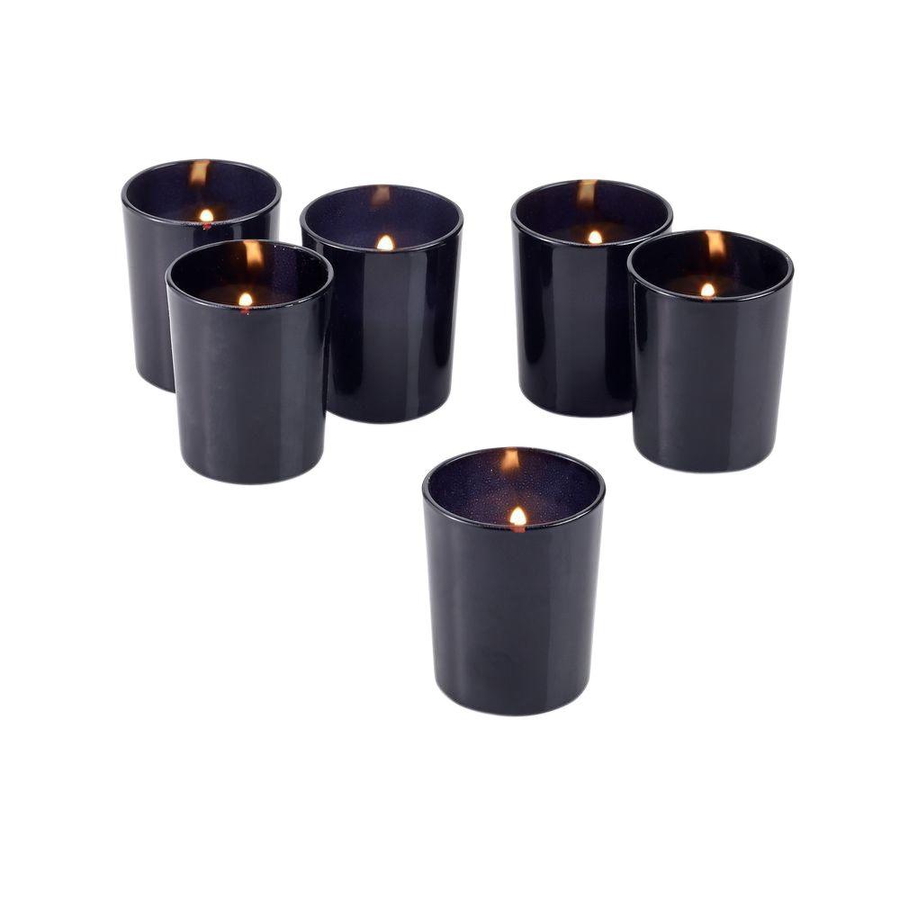 Light In The Dark Black Frosted Glass Round Votive Candle Holders with ...