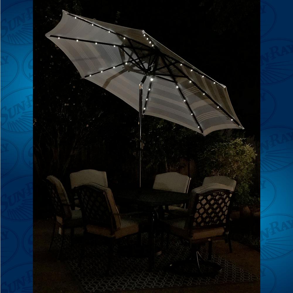 Sun Ray 9 Ft Steel Solar Lighted 8 Rib Round Market Patio Umbrella In Navy Striped 841006 The Home Depot