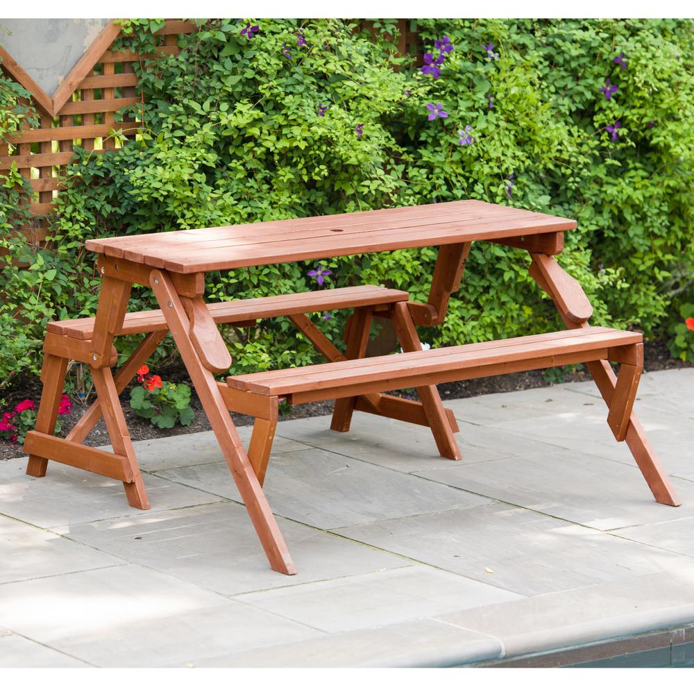 55 In X 58 In X 30 In Cedar Folding Picnic Patio Table And Bench