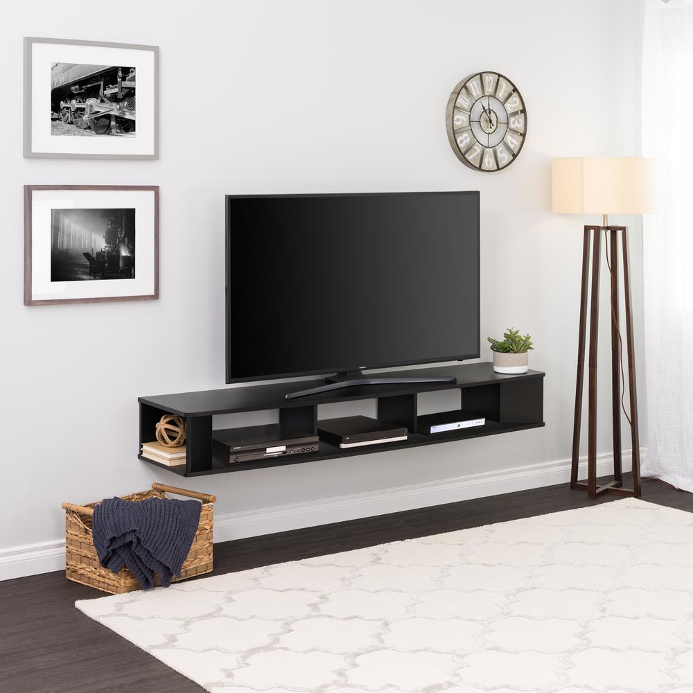 Prepac 70 In Black Composite Floating Tv Stand Fits Tvs Up To 75 In With Wall Mount Feature Bctw 1102 1 The Home Depot