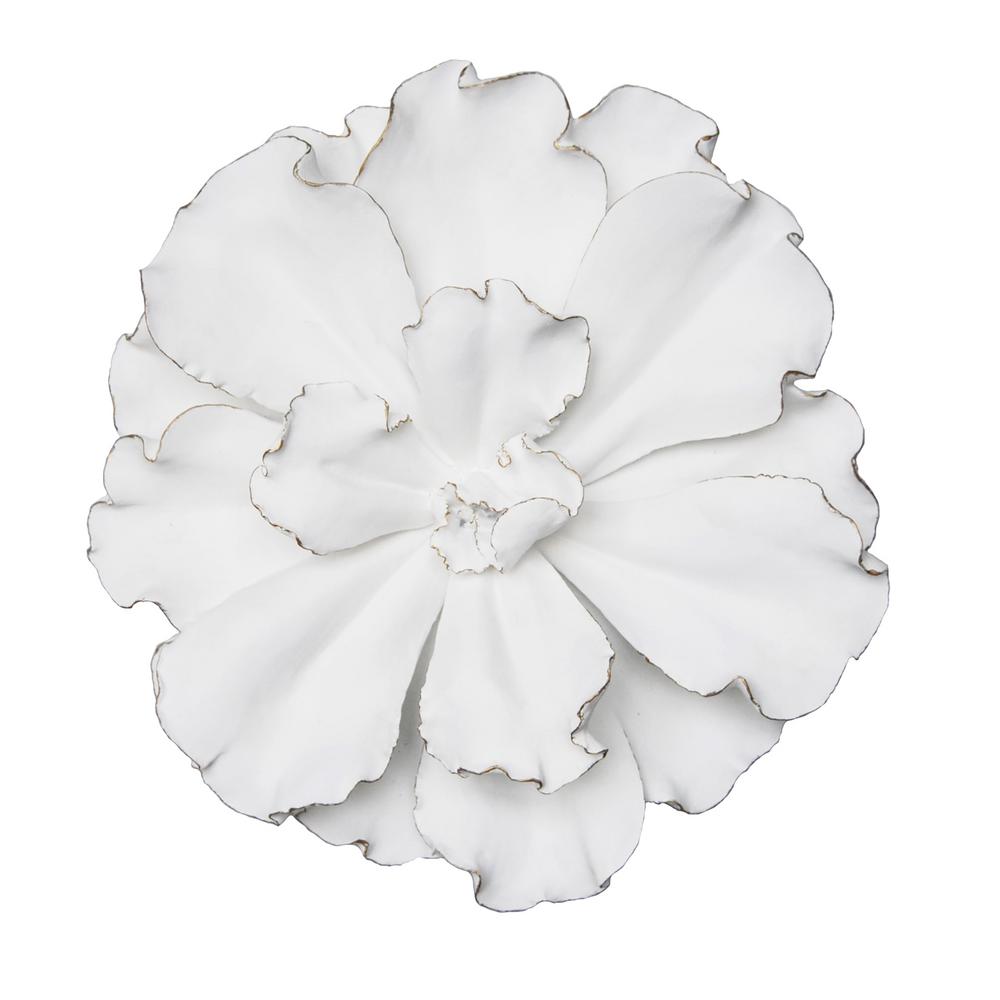 Sagebrook Home 20 in. White/Gold Wall Flower Plaque12041 The Home Depot