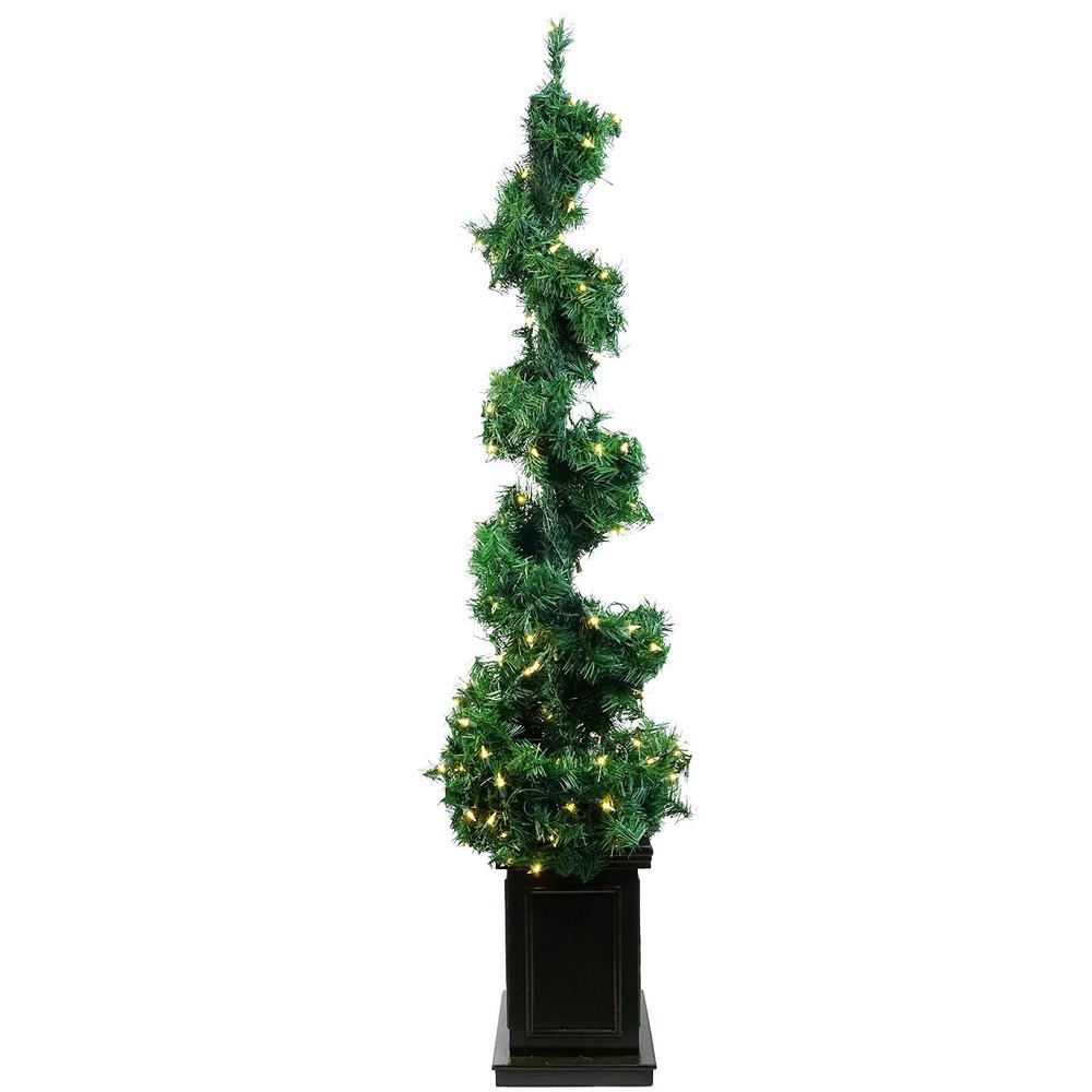 Allstate 5 ft. Pre-Lit Helix Spiral Potted Artificial Topiary Tree ...