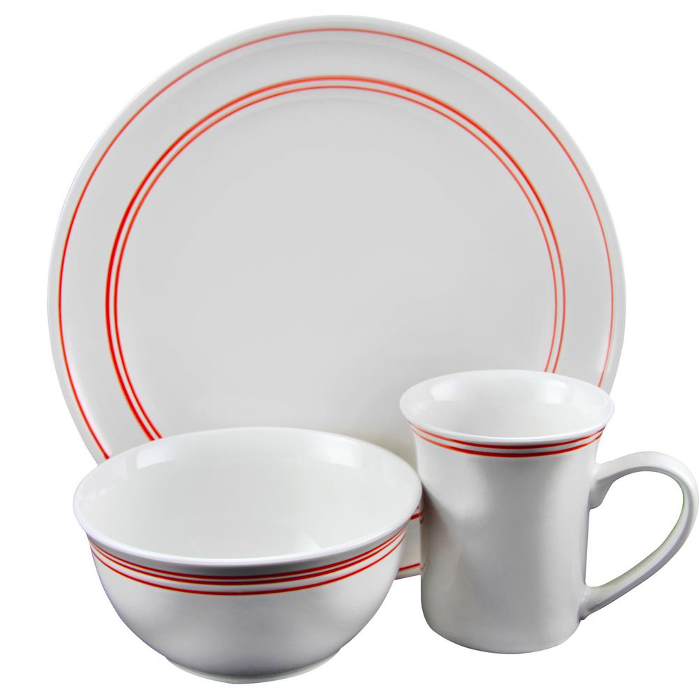 GIBSON HOME Porto 12Piece Red Banded Dinnerware Set985100255M The