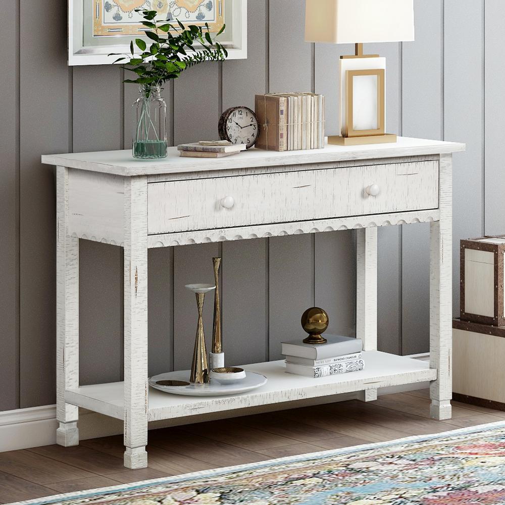 Harper & Bright Designs 28 in. H Antique White with 1Drawer and Bottom