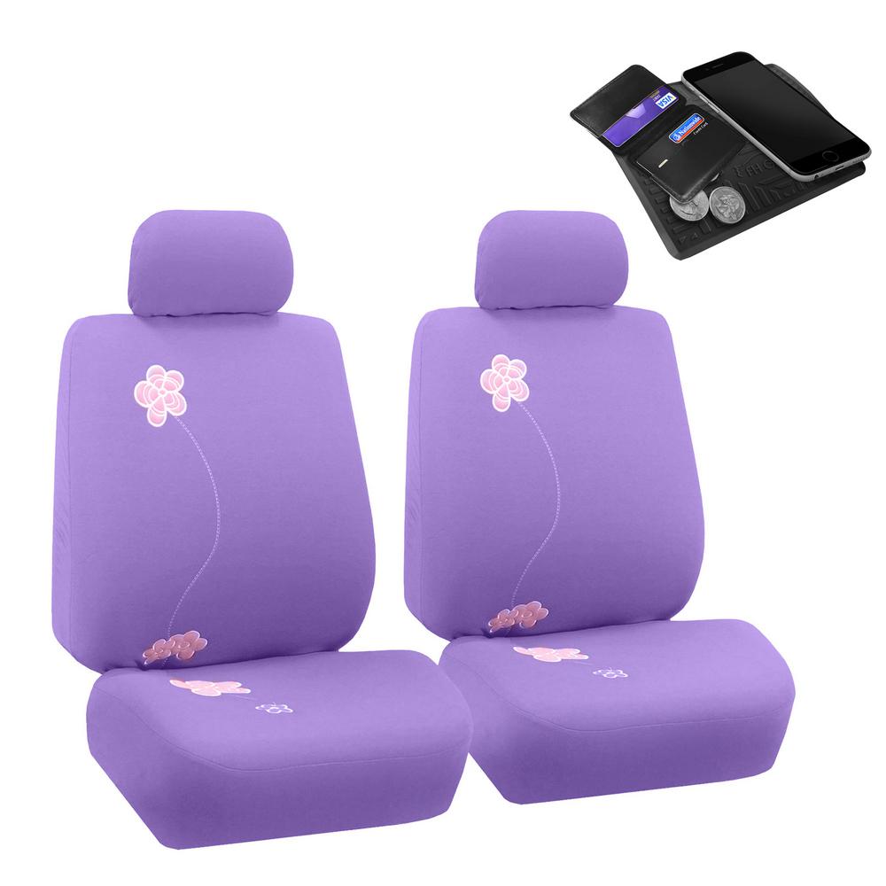 Purple Black Seat Covers Full Set For Auto w// Steering Cover Belt Pads and More