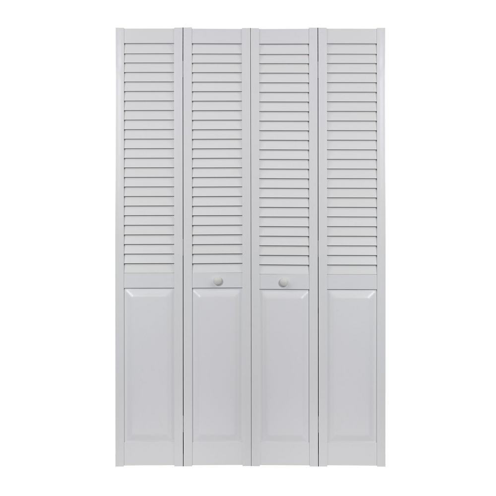 Pinecroft 60 in. x 80 in. Seabrooke Louver Over Panel White Hollow Core ...