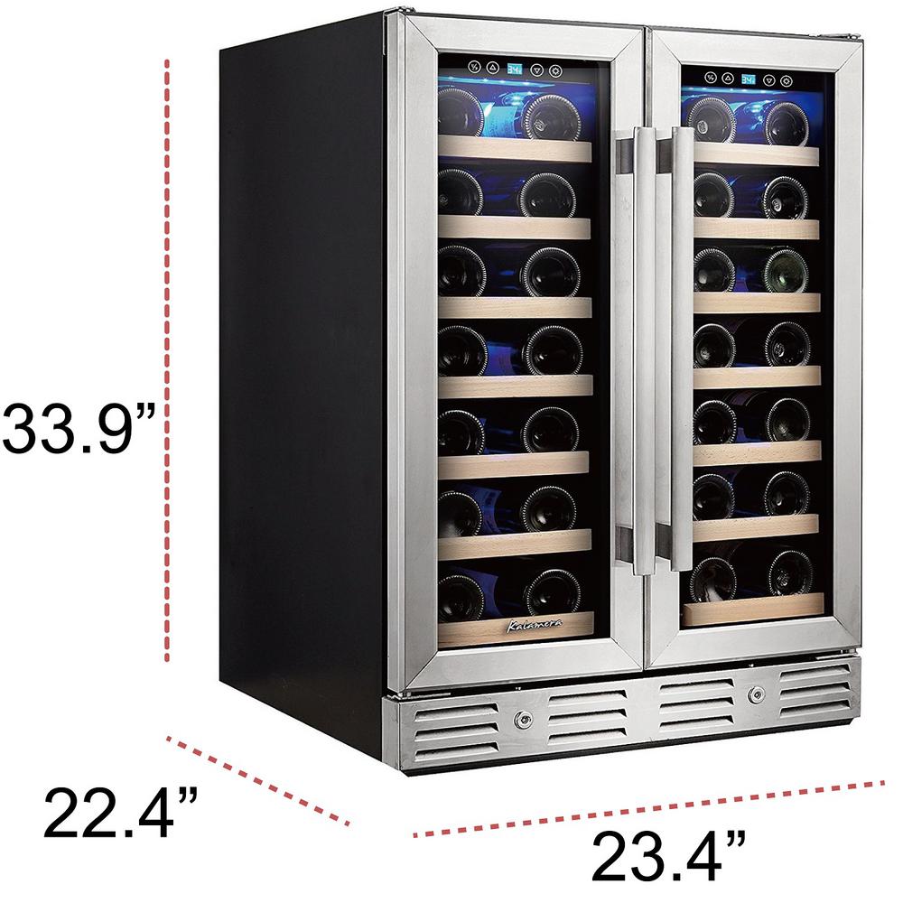 Kalamera 24 in. 40Bottle Wine Cooler Refrigerator BuiltIn Dual Zone