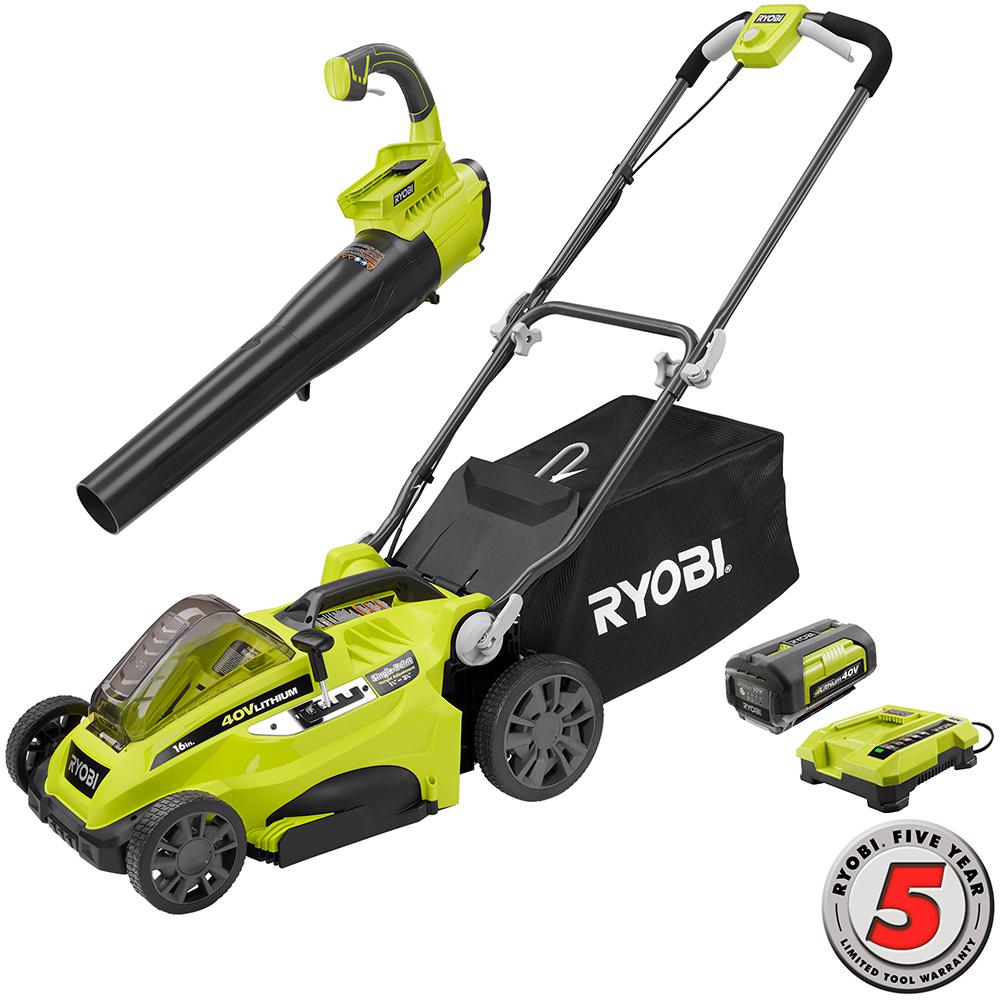 Ryobi 16 inch 40-Volt Lithium-Ion Cordless Lawn Mower with Jet Fan Blower Combo... by Ryobi