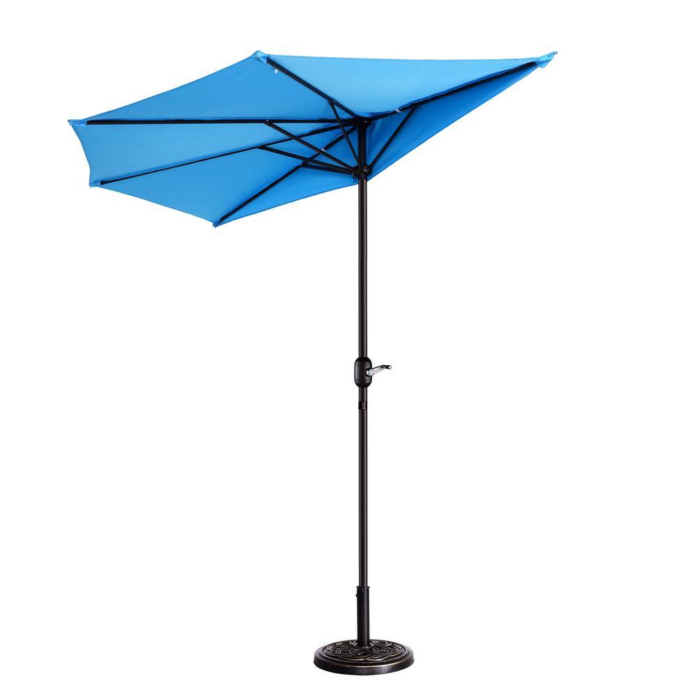 Villacera 9 Ft Steel Market Half Patio Umbrella In Blue Hwd630719 The Home Depot