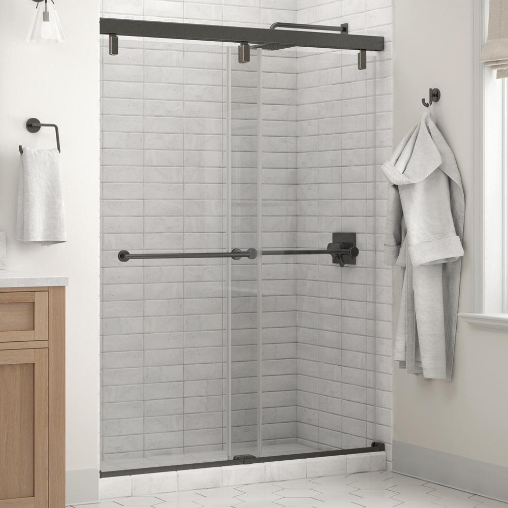 Delta Lyndall 60 X 71 1 2 In Frameless Mod Soft Close Sliding Frameless Mod Soft Close Sliding Shower Door In Bronze With 1 4 6mm Clear Glass