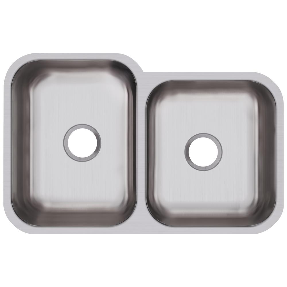 Elkay Undermount Stainless Steel 32 In Offset Double Bowl Kitchen Sink