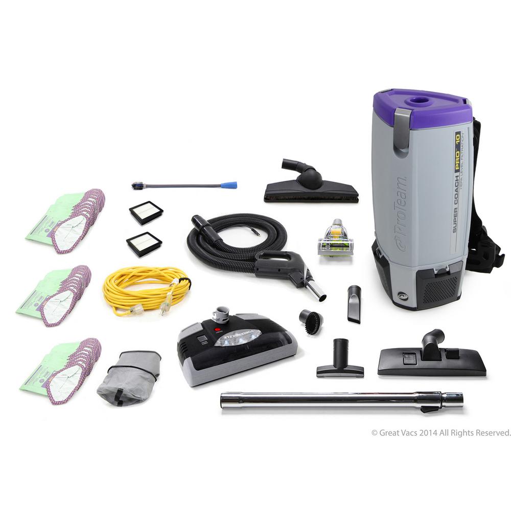 ProTeam Loaded Super Coach Pro 10 Qt. Commercial Backpack Vacuum Cleaner with Power head-pt_s10h ...