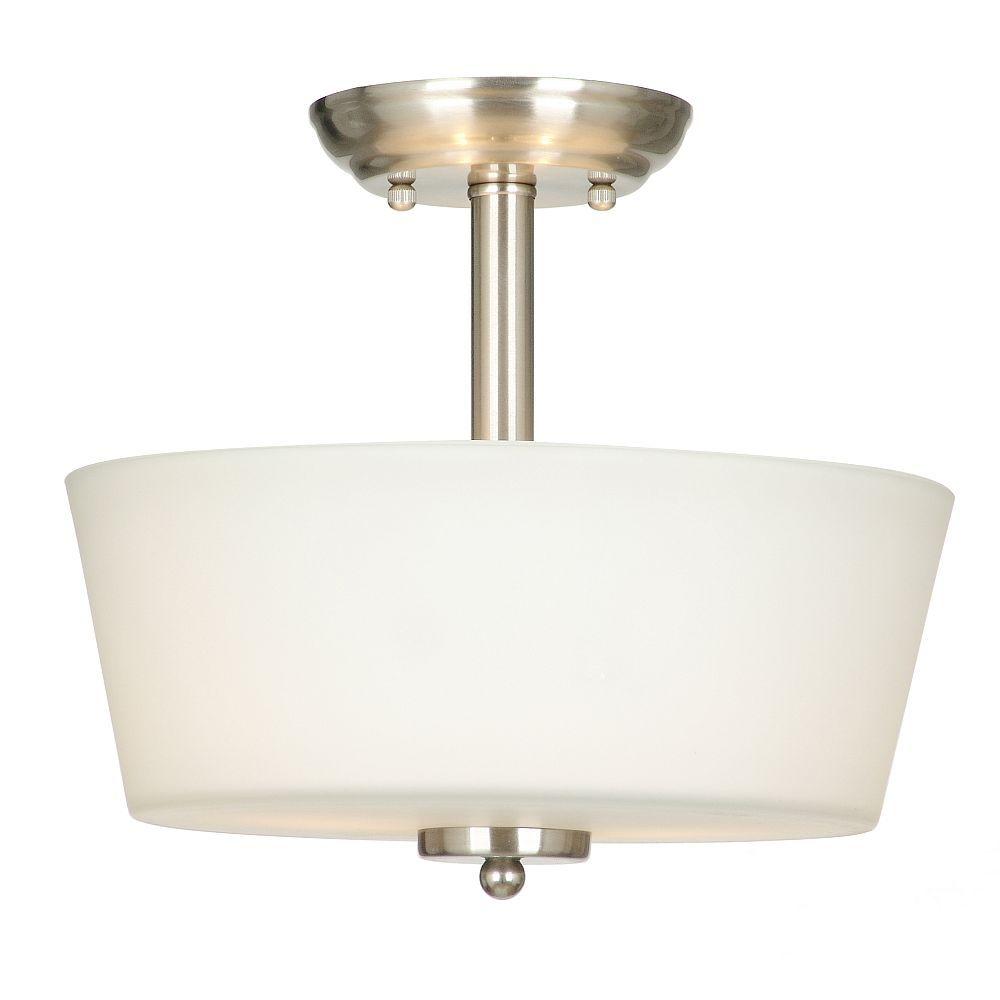 Hampton Bay Sadie Collection 12 In 2 Light Satin Nickel Semi Hampton Bay Sadie Collection 12 In 2 Light Satin Nickel Semi Flushmount With White Glass Shade 21397 011 The Home Depot