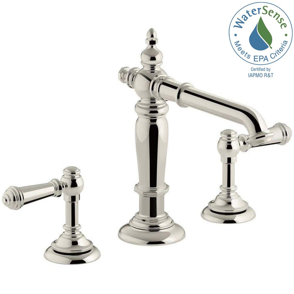 KOHLER Purist 8 In Widespread 2 Handle Mid Arc Water Saving Bathroom   Vibrant Polished Nickel Kohler Widespread Bathroom Sink Faucets K 72760 Sn 98068 4 Sn 64 145 