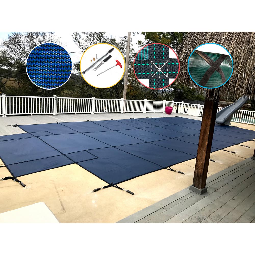 WaterWarden 20 ft. x 40 ft. Rectangle Blue Mesh In-Ground Safety Pool ...