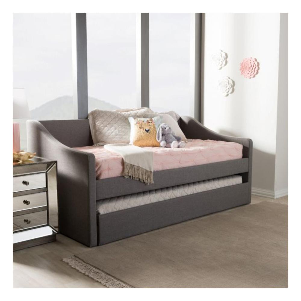 Baxton Studio Mariana Full Size Daybed with Twin Size Trundle in Grey