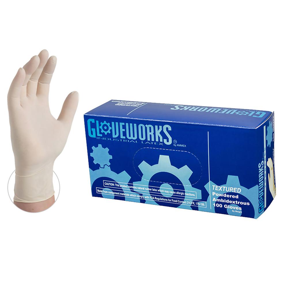 GLOVEWORKS Ivory Latex Industrial Powdered Disposable Gloves (100Count