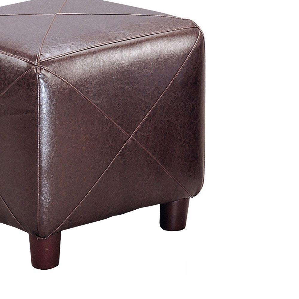 Benjara Contemporary Dark Brown Leather Cube Ottoman Bm69606 The Home Depot