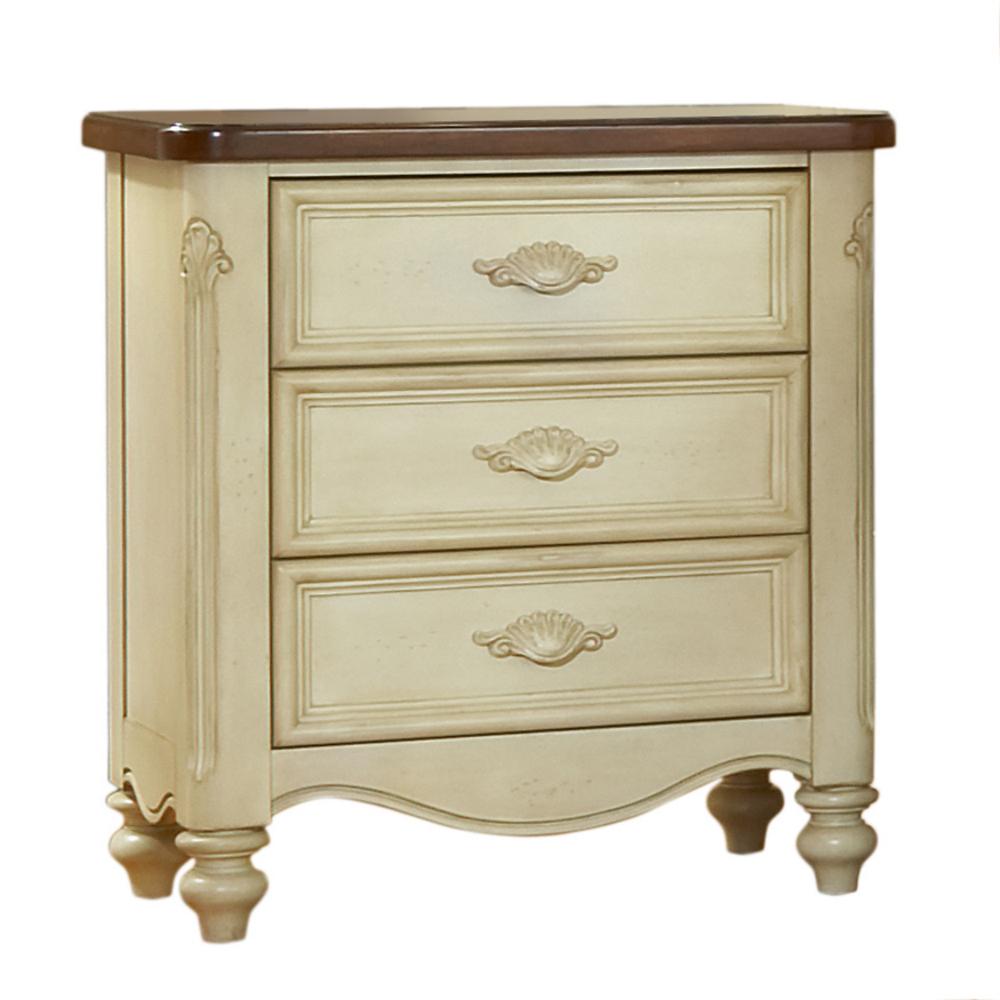 American Woodcrafters Chateau 3 Drawer Antique White Nightstand