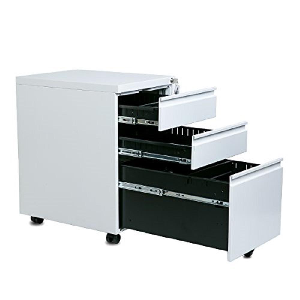 Boyel Living 3 Drawers White Home Office Lockable File Cabinet