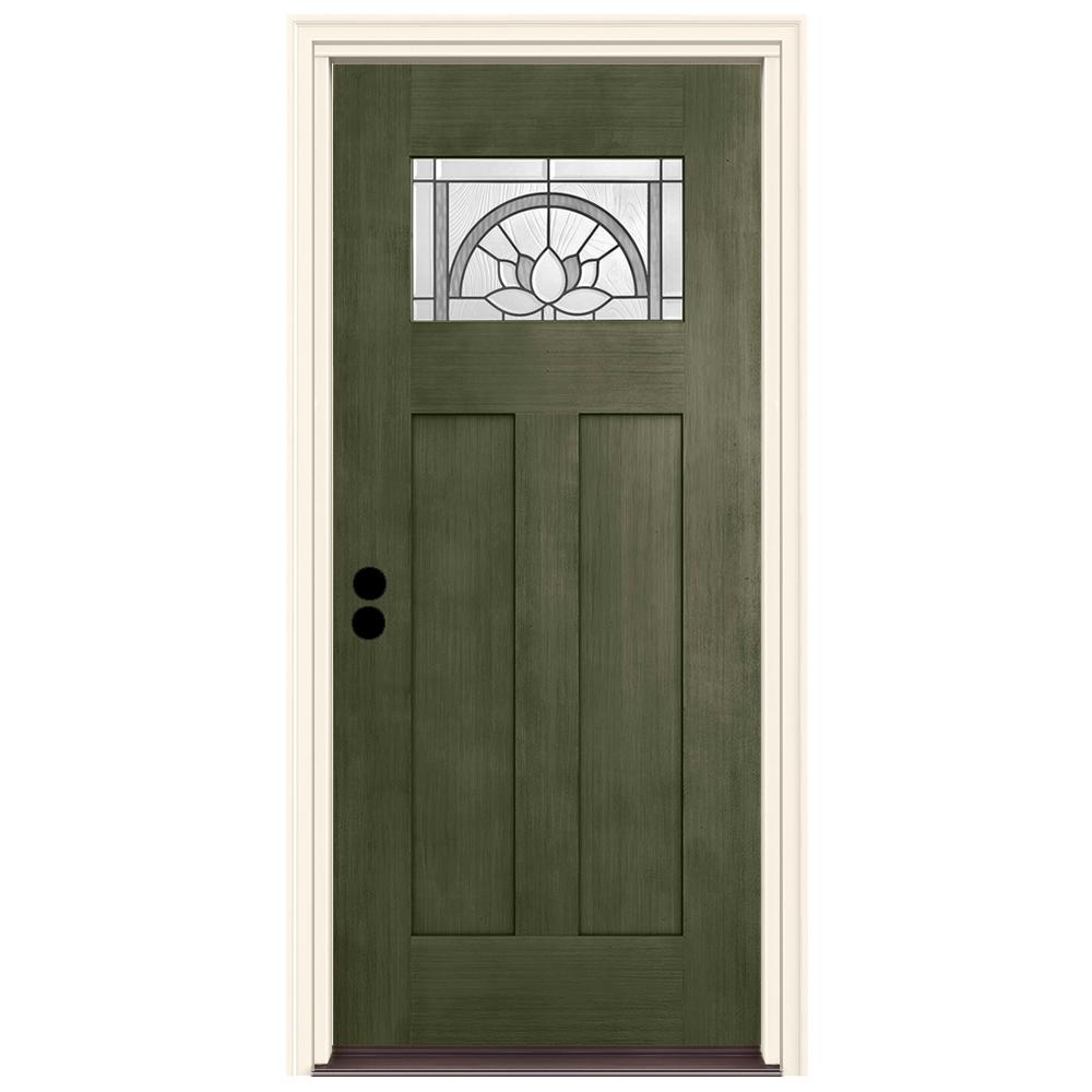 Jeld Wen 36 In X 80 In Juniper Right Hand 1 Lite Craftsman Ardsley Stained Fiberglass Prehung