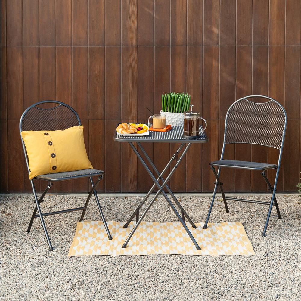 3-Pcs Metal Outdoor Folding Bistro Set Steel Chair Table Patio Dining