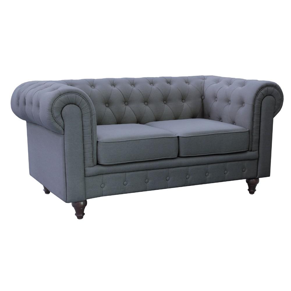 Grace Chesterfield Linen Fabric Upholstered On Tufted Loveseat Grey