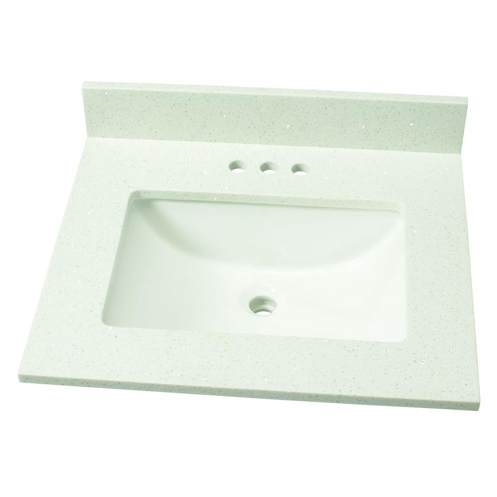 Home Decorators Collection 25 in. W Quartz Single Basin Vanity Top in Sparkling White with White Basin