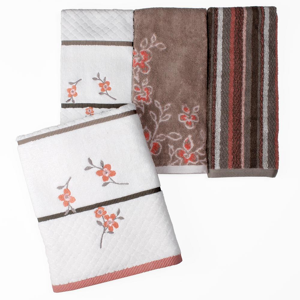 Saturday Knight Coral Garden Stripe Cotton Hand Towel in Coral