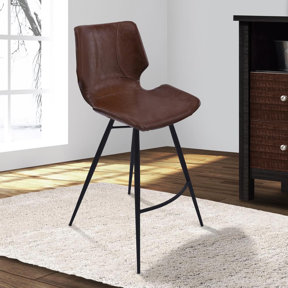 Armen Living Zurich 26 In Vintage Coffee Faux Leather And Black Vintage Coffee Faux Leather And Black Metal Finish Barstool