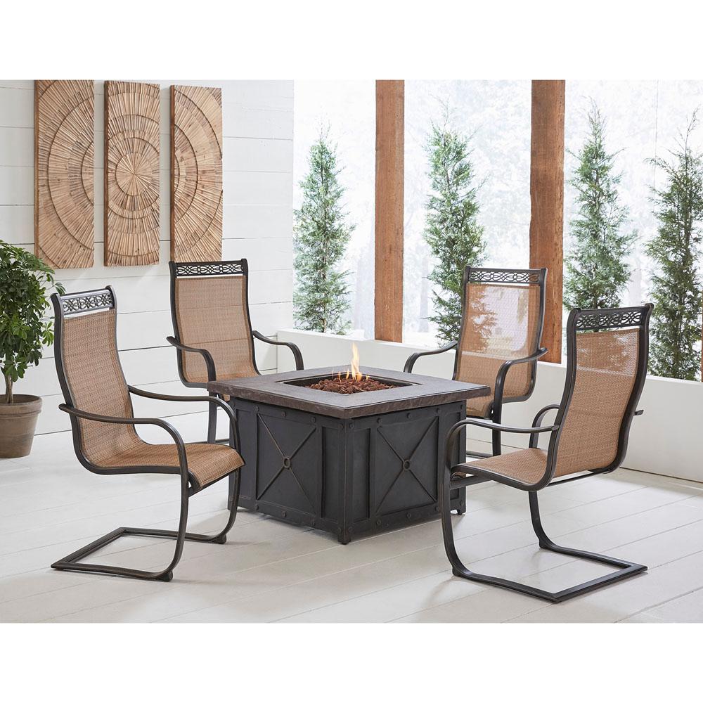 Hanover Monaco 5 Piece Aluminum Patio Fire Pit Conversation Set With Hanover Monaco 5 Piece Aluminum Patio Fire Pit Conversation Set With 40 000 Btu Durastone Propane