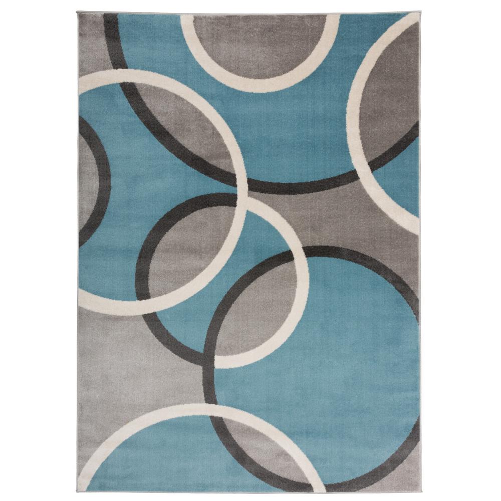 World Rug Gallery Modern Abstract Circles Blue 3 ft. 3 in. x 5 ft