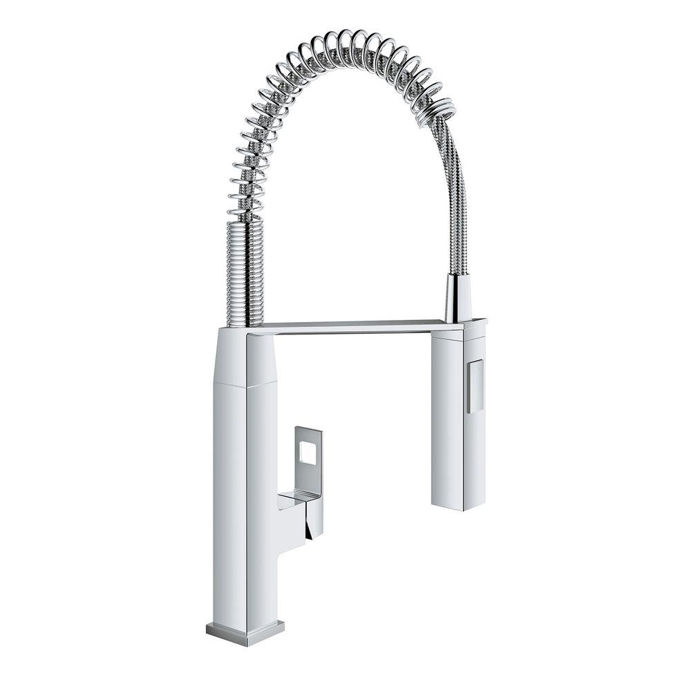Grohe Eurocube Single Handle Pull Down Sprayer Kitchen Faucet In Starlight Chrome 31401000 The Home Depot