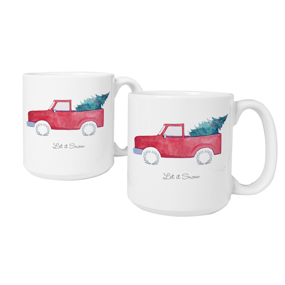 3 9 In X 4 1 Christmas Tree Truck Ceramic Coffee Mugs Christmas Tree Truck Ceramic Coffee Mugs In White