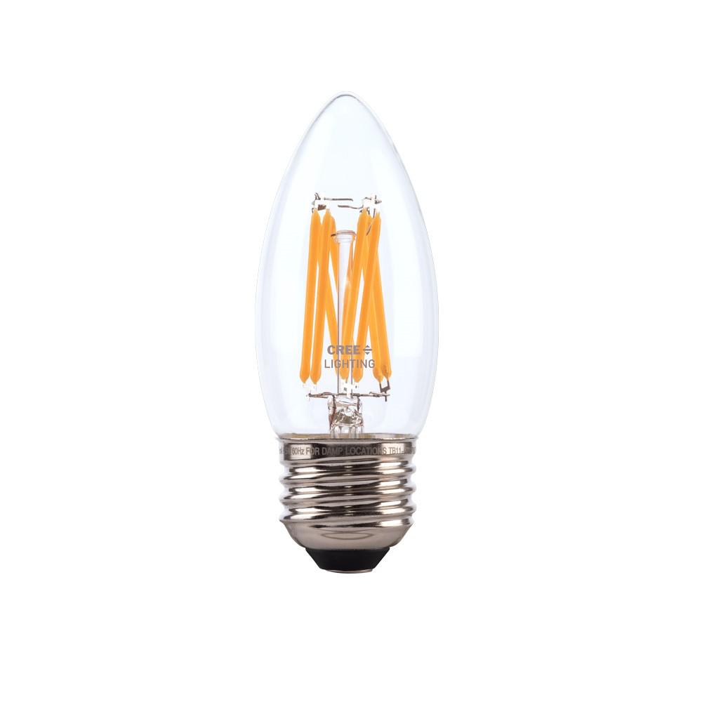 Dimmable Cree Lighting B11 Clear Glass Filament Candelabra 60W Equivalent LED Bulb 25,000 Hour Rated Life 500 lumens Soft White 2700K 2-Pack 90+ CRI Good for Enclosed