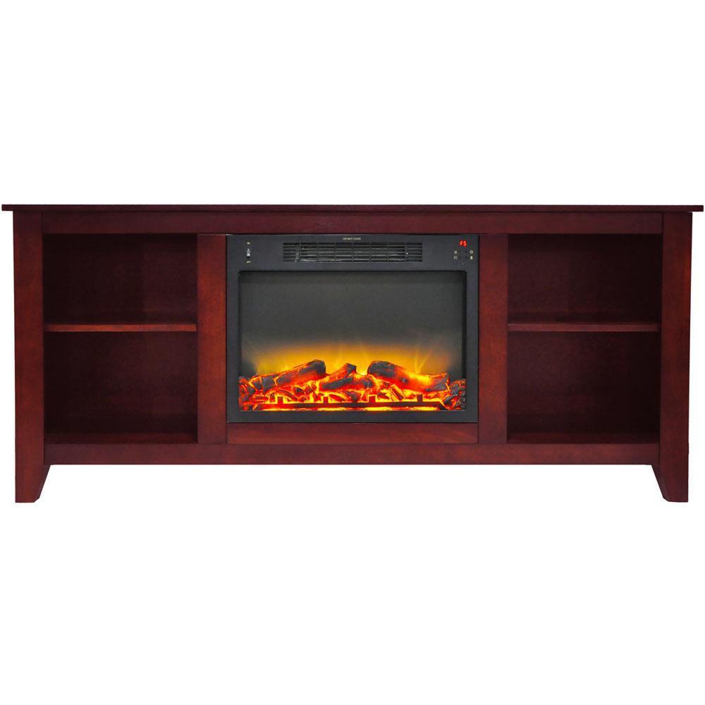 Hanover Bel Air 63 In Electric Fireplace And Entertainment Stand Cherry With Enhanced Log Display
